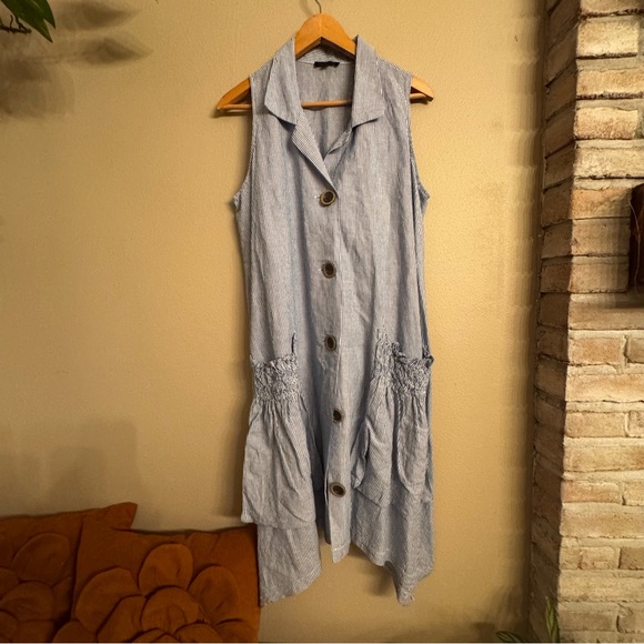 FOR CUNTHIA Linen Blend Button-Down Dress - Picture 2 of 6